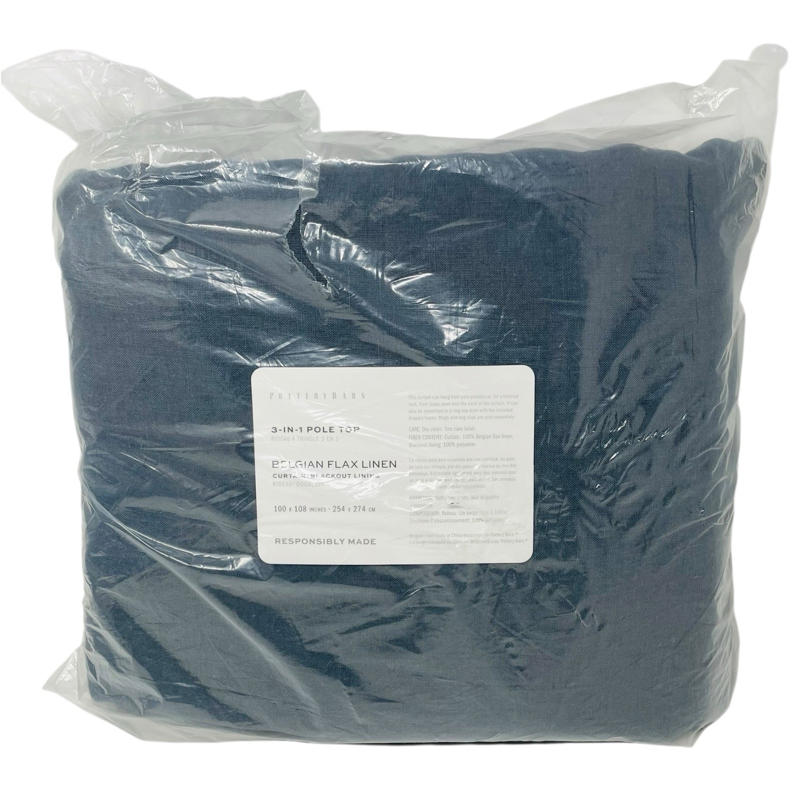 Pottery Barn Belgian Flax Linen Curtain Drape 100x108 Blackout Steel Blue New gallery