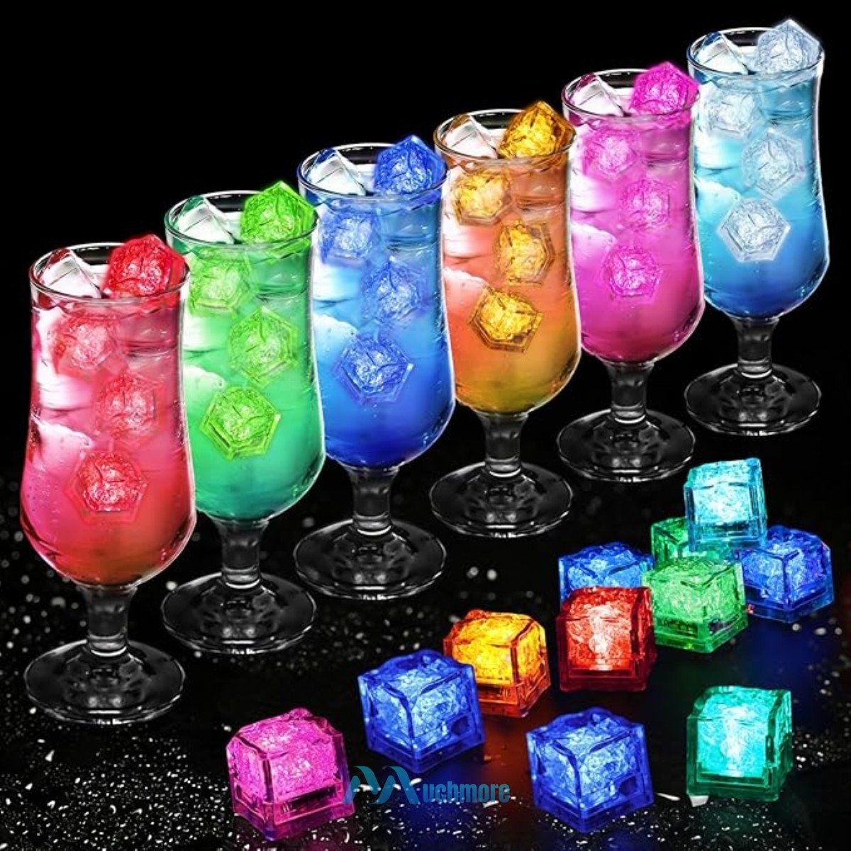 24Pcs LIGHT UP LED ICE CUBES Rainbow Color Flash Liquid Sensor for Drinks Party gallery