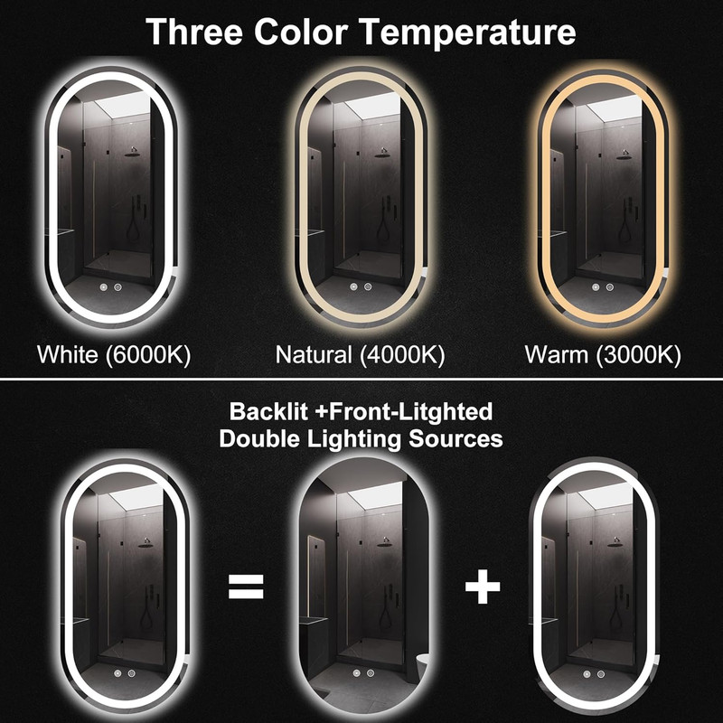 Dimmable 16x32 LED Bathroom Mirror with Anti-Fog & UL Certification gallery