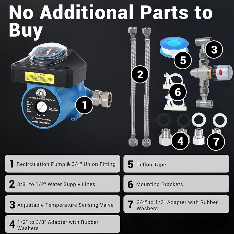 Instant Hot Water Recirculating Pump Kit for Tank Water Heater, Circulation Pump gallery
