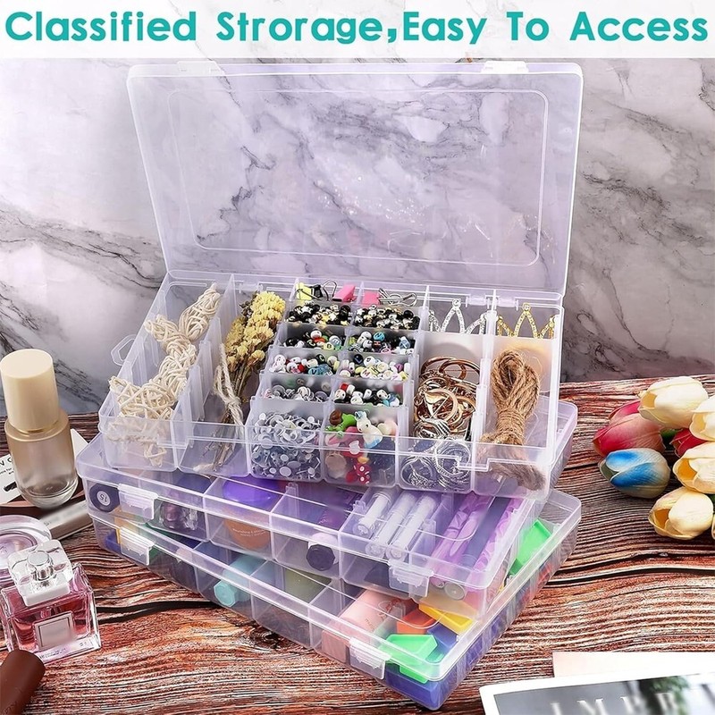 2 Pack 36 Grids Clear Plastic Organizer Box with Adjustable Dividers, Small Craf gallery