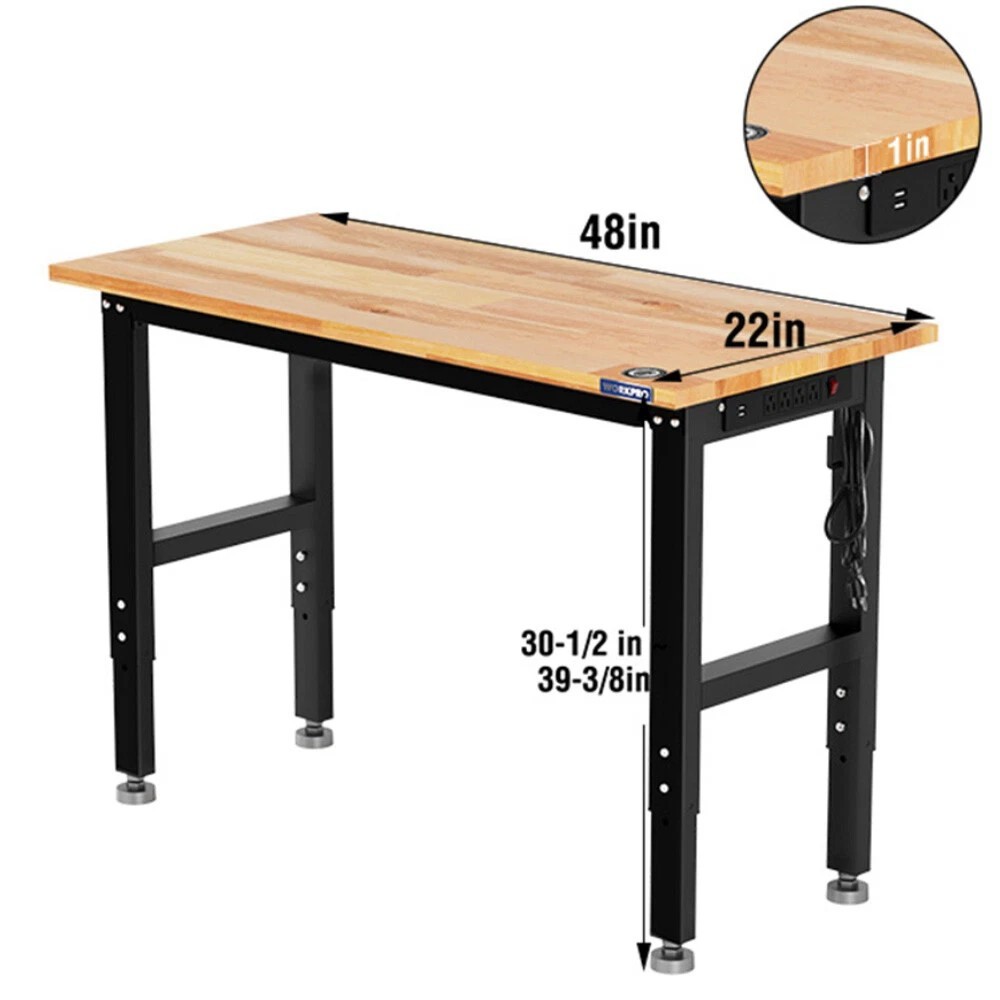 WORKPRO 48" Adjustable Workbench, Rubber Wood Top Heavy-Duty Workstation gallery