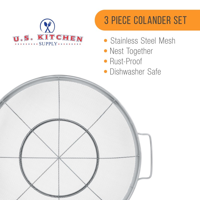 U.S. Kitchen 3pc Colander Set, Stainless Steel Mesh Strainer Net Baskets 3 4 5qt gallery