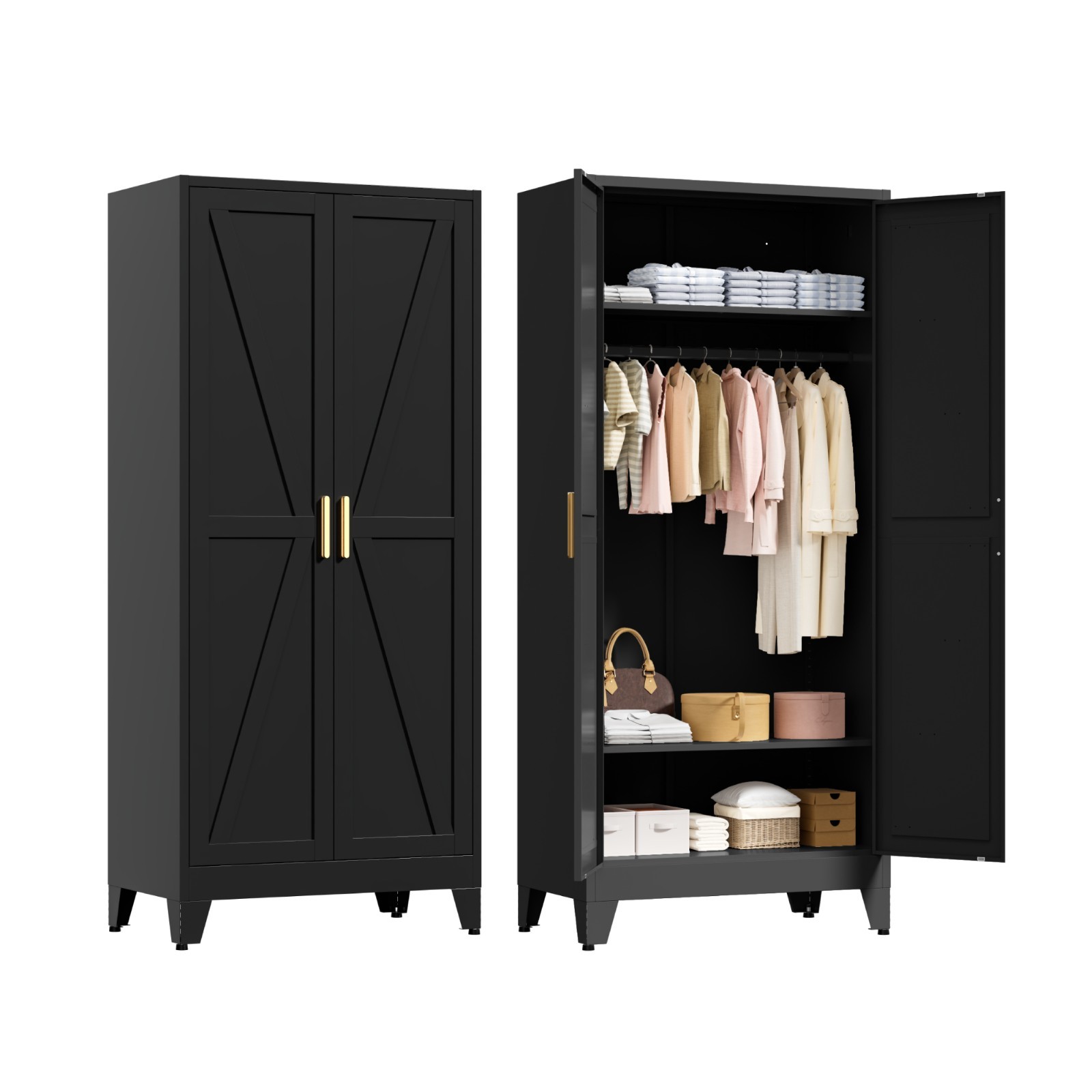 Elegro 71" Metal Wardrobe Closet Armoire With Adjustable Shelves, Hanging Rod gallery