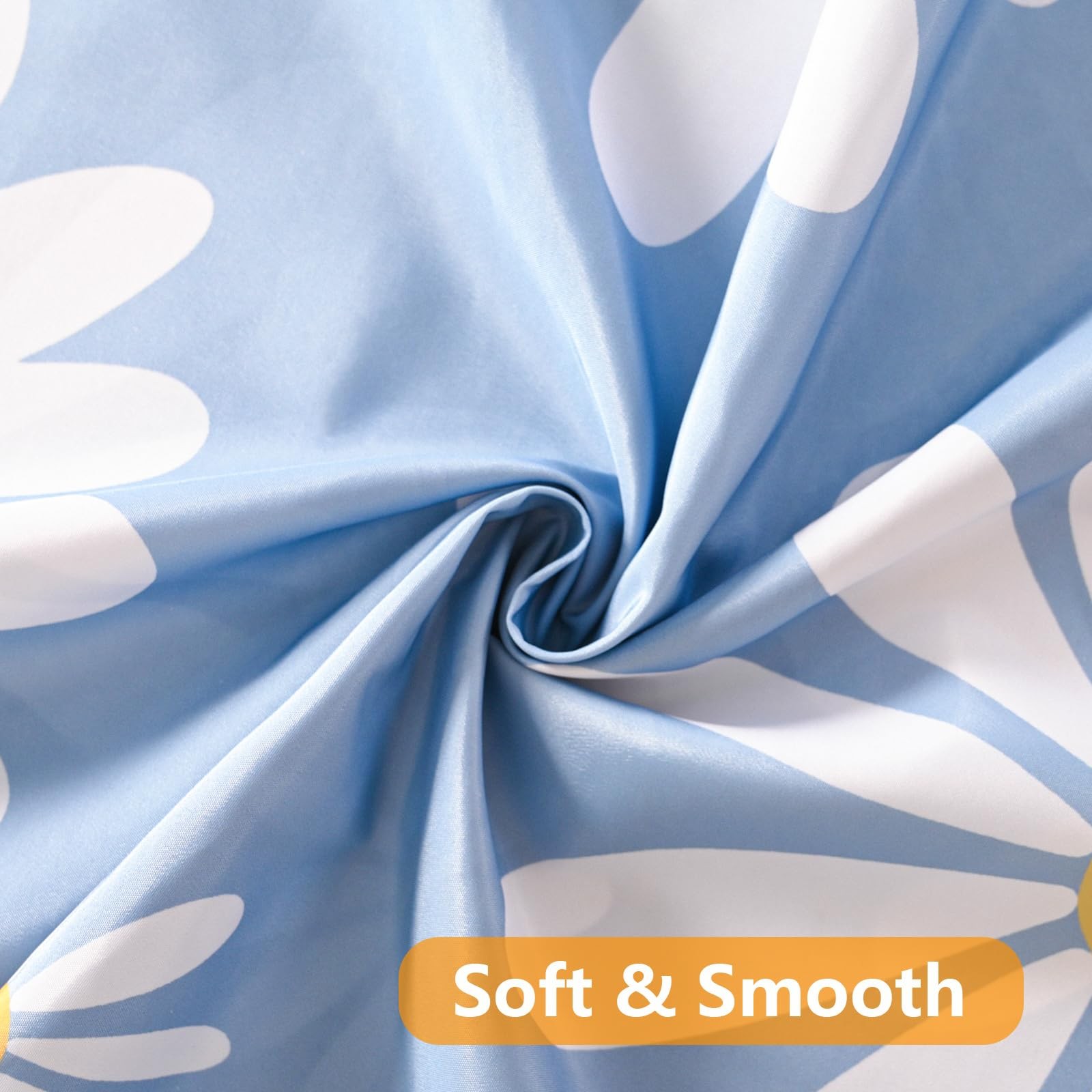 Blue Floral Shower Curtain Set Cute Daisy Bathroom Curtain, Washable Waterproof gallery