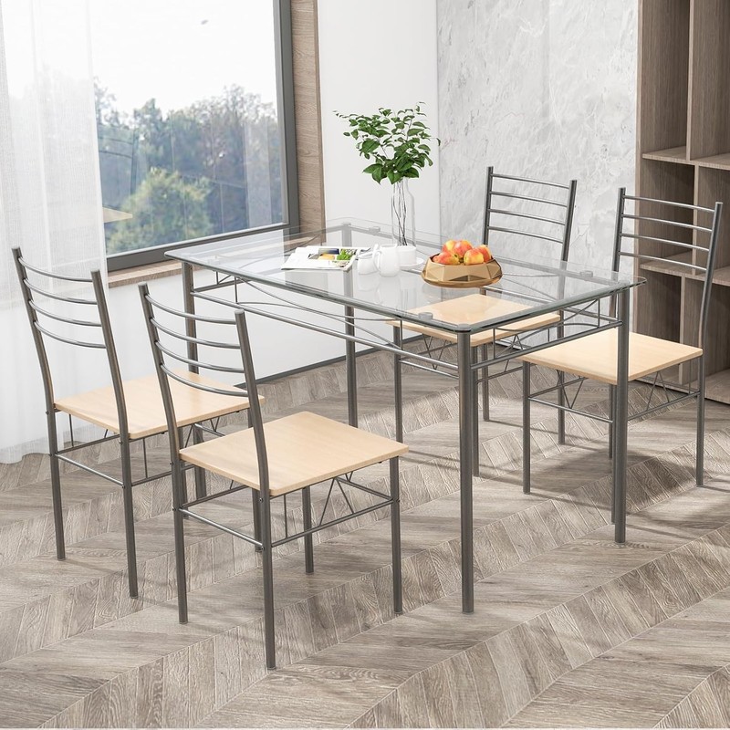 Giantex 5 Piece Dining Table Set, Kitchen Dining Set with Tempered Glass Table T gallery