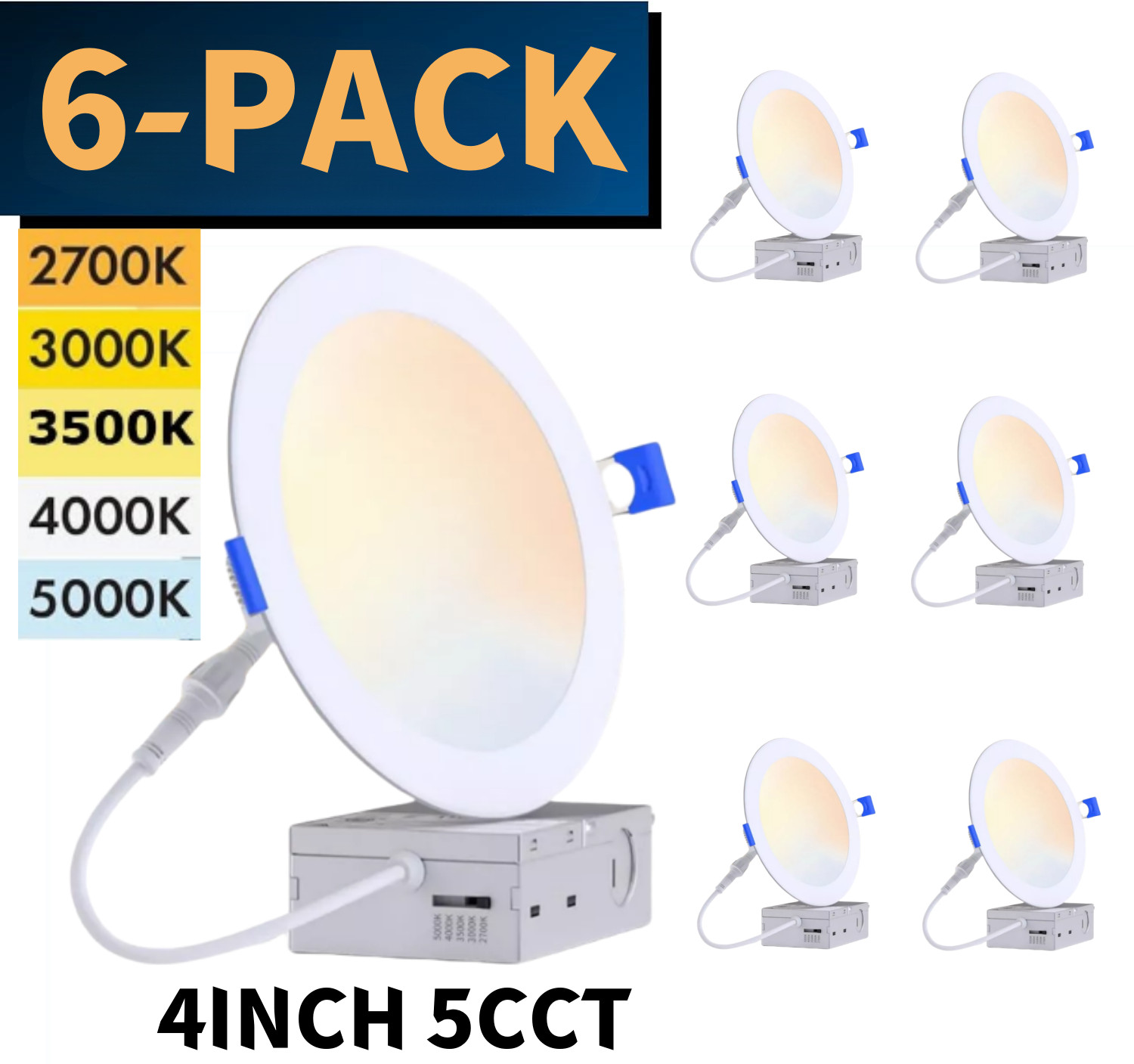 4in 5CCT Ultra-Thin LED Recessed Ceiling Light 800lm,Dimmable Canless Down Light gallery