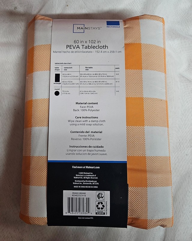 NIP Mainstays 60" x 84" PEVA Rectangular Tablecloth in Orange Gingham NEW gallery