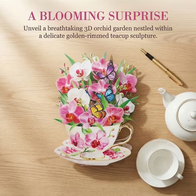 3D Pop-up All Occasions/ Birthday Tea Cup with Flowers & Envelope gallery