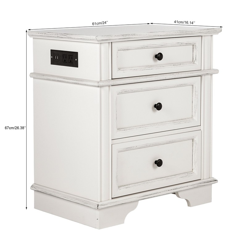 Farmhouse Nightstand Rustic Solid Wood End Side Table with 3 Drawer Storage gallery