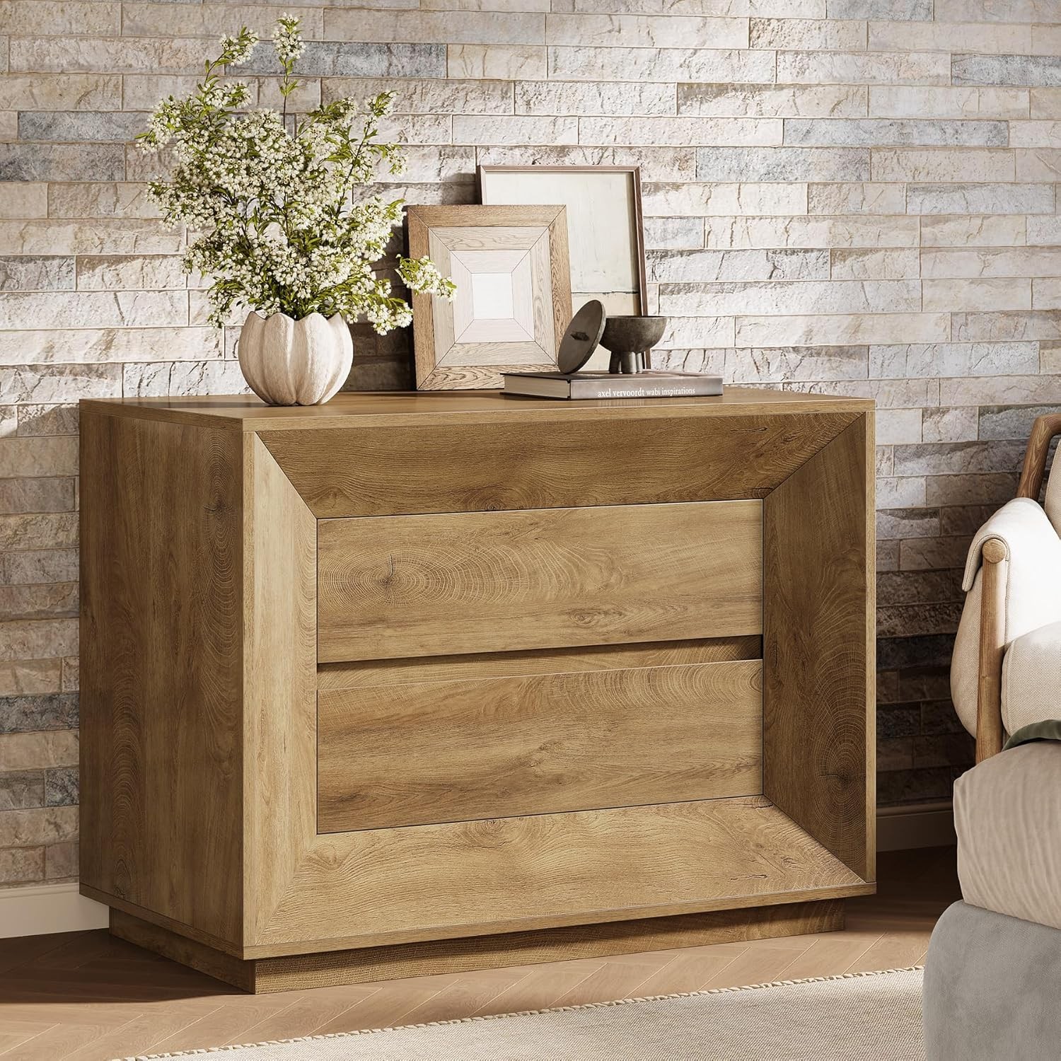 Large Nightstand with 2 Drawers, Farmhouse Oversized Bedside Table for Bedroom gallery