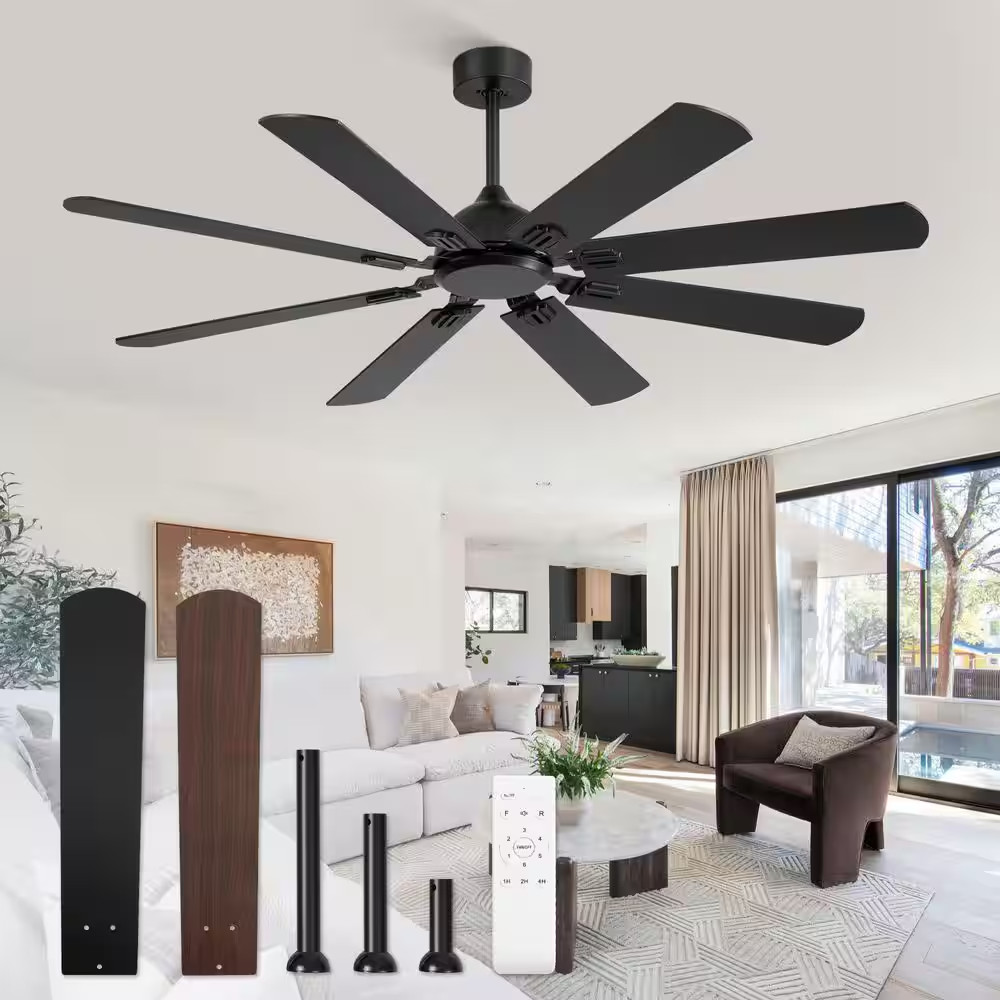 62 In. Smart Indoor/Covered Outdoor Black 6-Speed Ceiling Fan No Light with Remo gallery