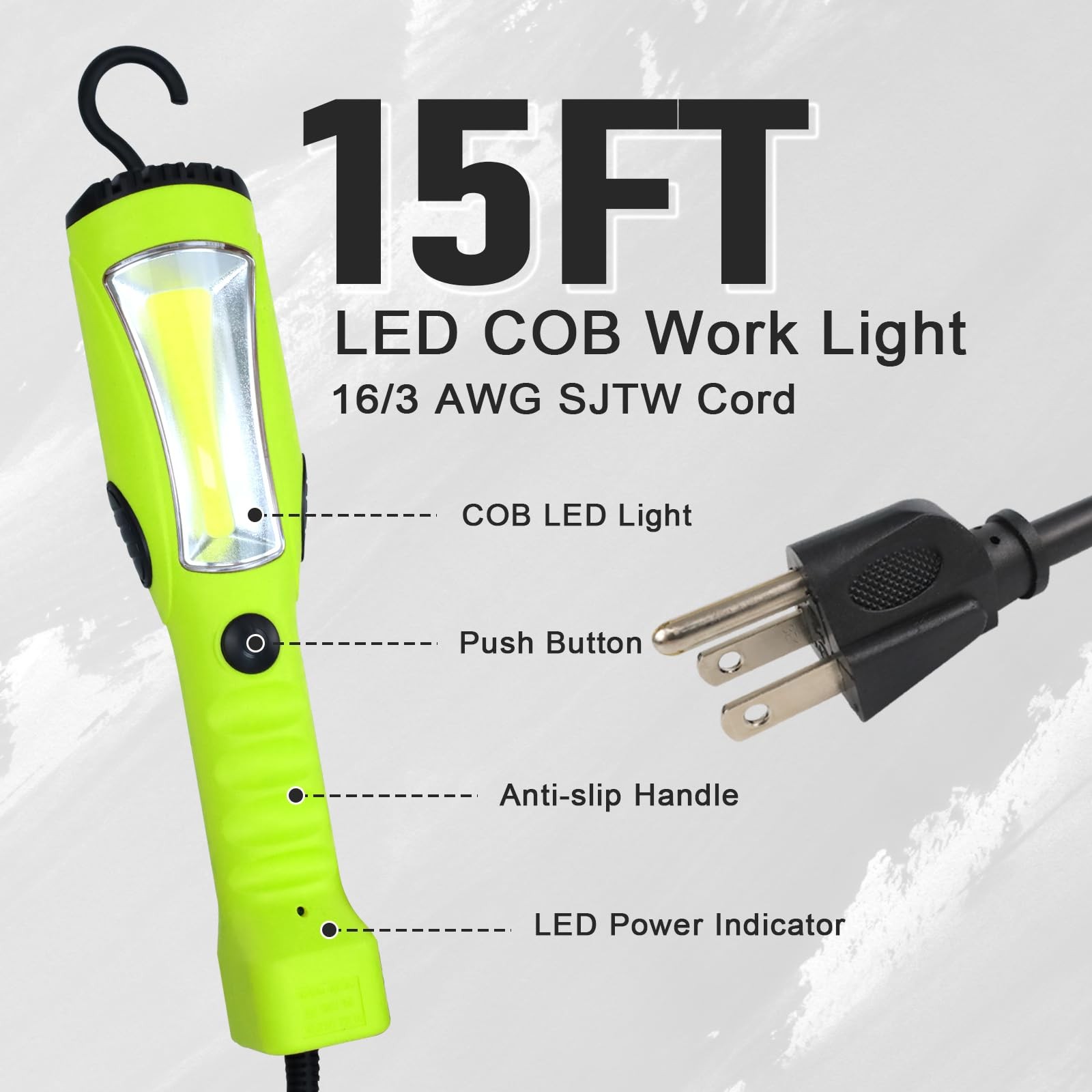 15 Ft LED Work Light, 1200 Lumen COB LED Trouble Light - 16 Gauge SJTW Indoor... gallery