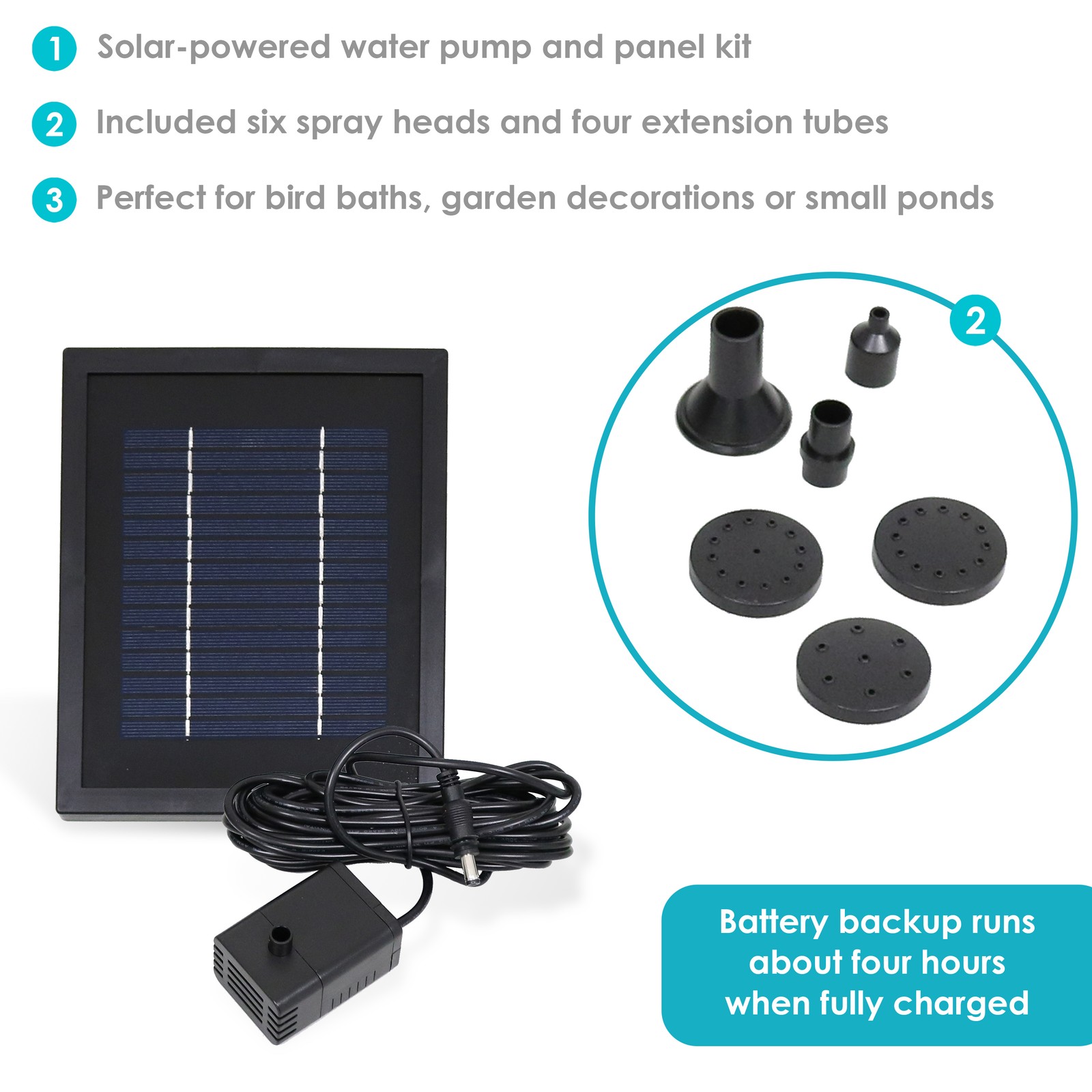 65 GPH Solar Pump and Panel Kit with Battery Pack - 47 in Lift by Sunnydaze gallery