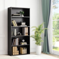 CONCETTA 5 Shelf Bookcase 53″ Tall Open Bookshelf Black Free Ship