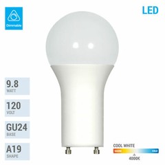 9.8W =60W Dimmable A19 LED 40K Cool White Frosted Twist and Lock GU24 Base Bulb
