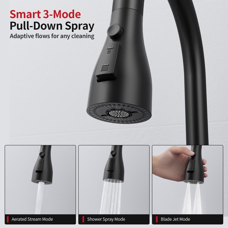 Black 3-function Pull-down Rain Kitchen Faucet gallery