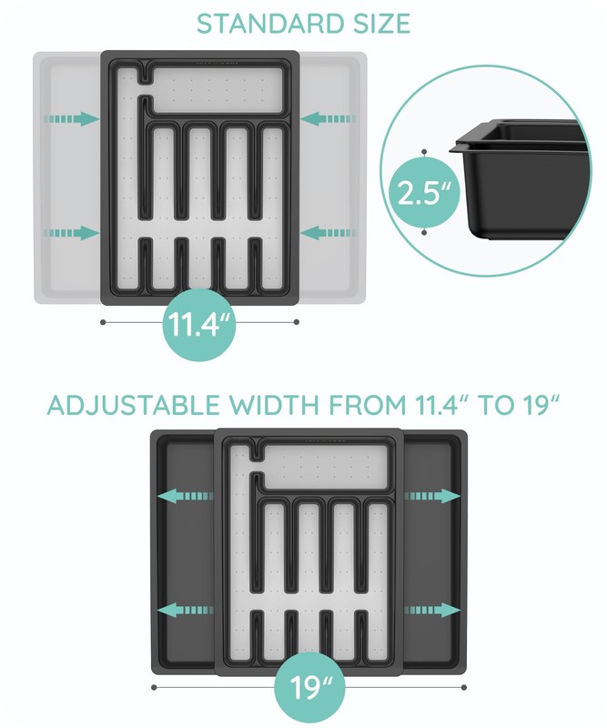 JULY HOME Expandable Kitchen Drawer Organizer - Plastic 10"L x 10"W, Black gallery