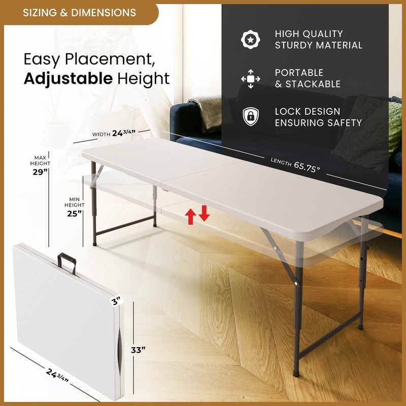 5.5 Ft Adjustable Height Portable Folding Table Fold-in-Half Picnic Table Handle gallery