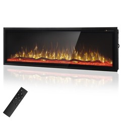 60″ Thin Electric Fireplace Wall Mounted Recessed Fireplace Heater Log & Crystal