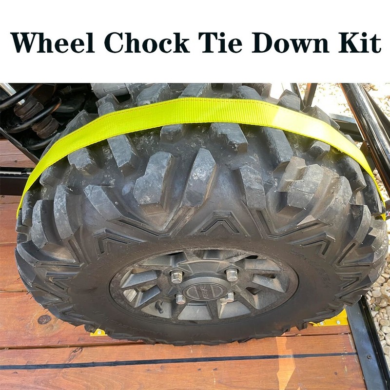Wheel Chock Tie Down Strap Kit for Trailer ATV RZR UTV Tie Down Strap, 2 Wheels gallery