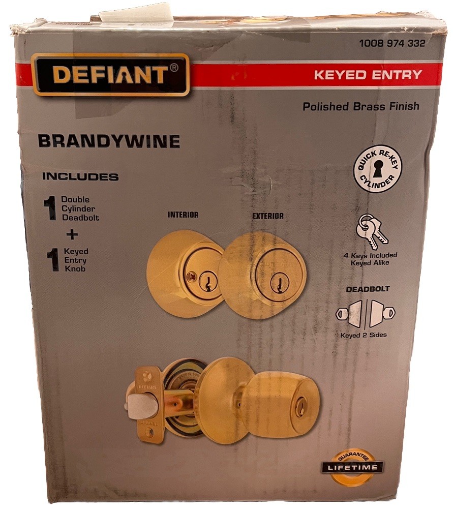 Defiant KEYED ENTRY $ DOUBLE DEADBOLT BRANDYWINE Polished Brass Finish gallery