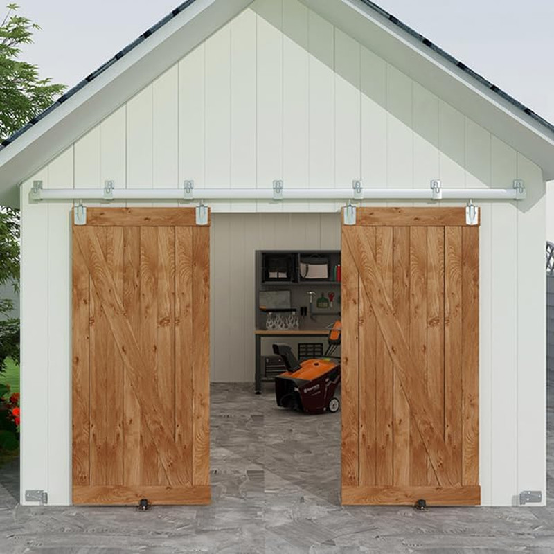 8FT Box Rail Exterior Barn Door Hardware Kit, Heavy Du Sliding Barn Door Hardwar gallery