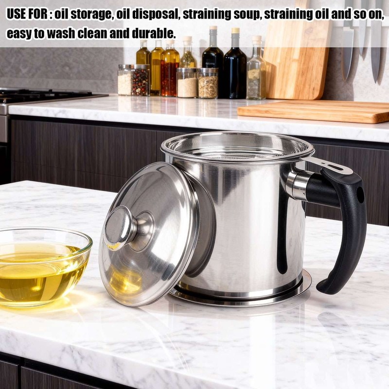 48Oz/60 Oz Bacon Grease Container with Strainer & Lid, Stainless Steel Oil Pot gallery
