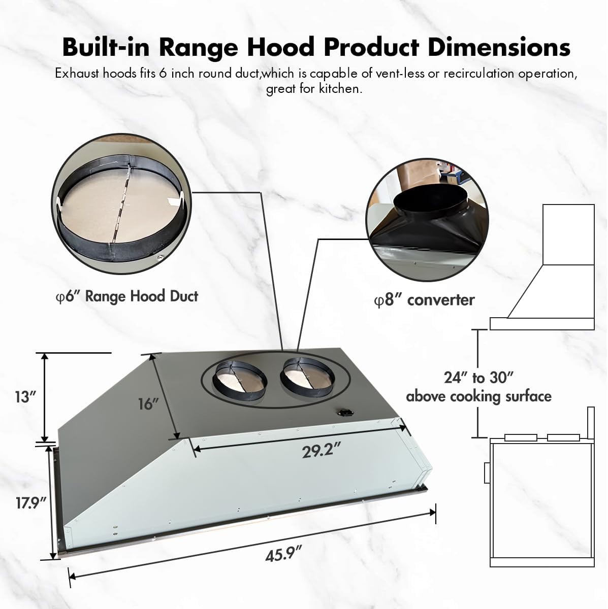48-inch range Hood Built-in/Insert 48 inch Stainless Steel Kitchen Vent 1200 CFM gallery
