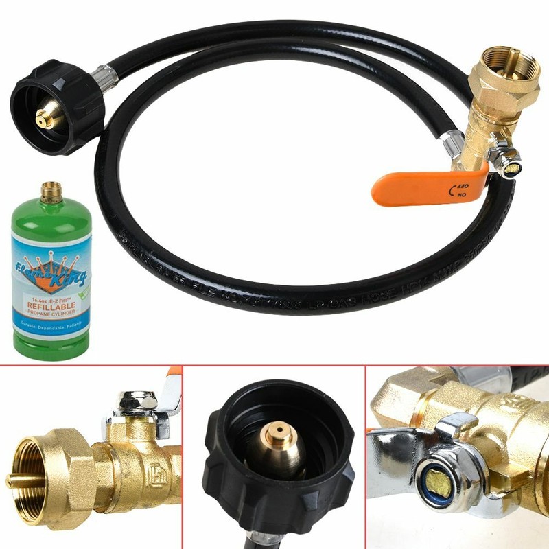 48" Propane Refill Adapter Valve Connector Hose for 20lb to 1lb Tank+2Bottle Cap gallery