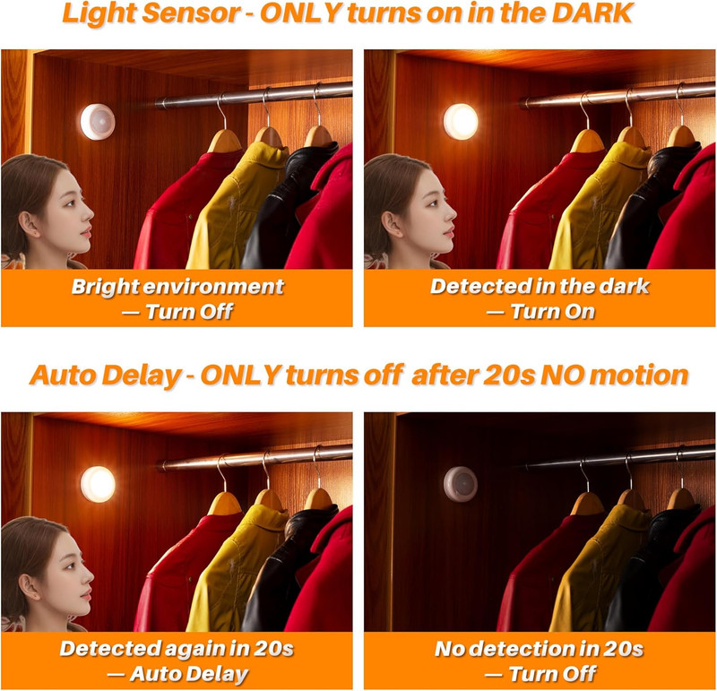 STAR-SPANGLED 6 Pack 2.8” Motion Sensor Lights Indoor AAA Battery Operated, Stic gallery