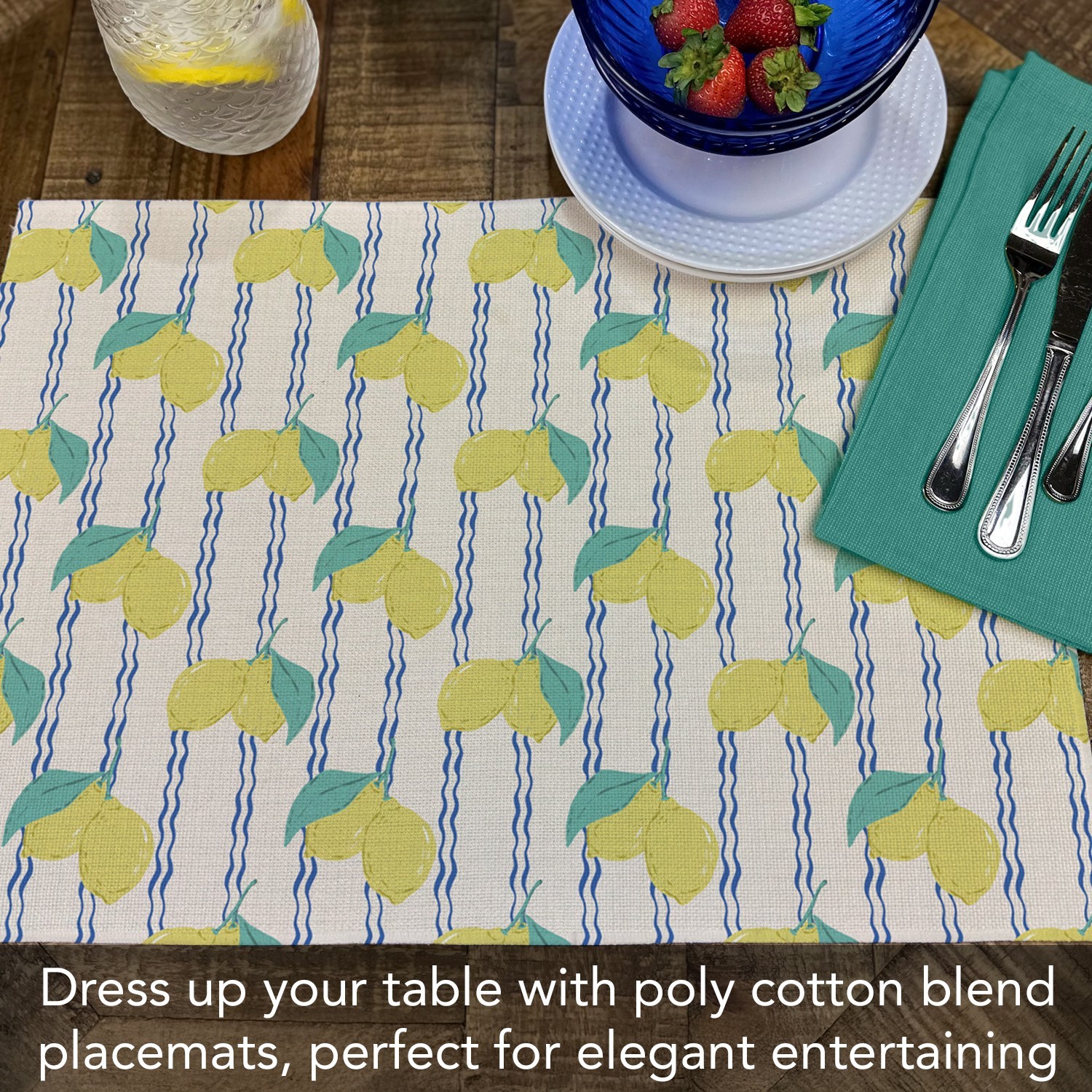 Lemon Stripes 4-Pack Poly-Cotton Blend Placemats Manufactured in The USA gallery