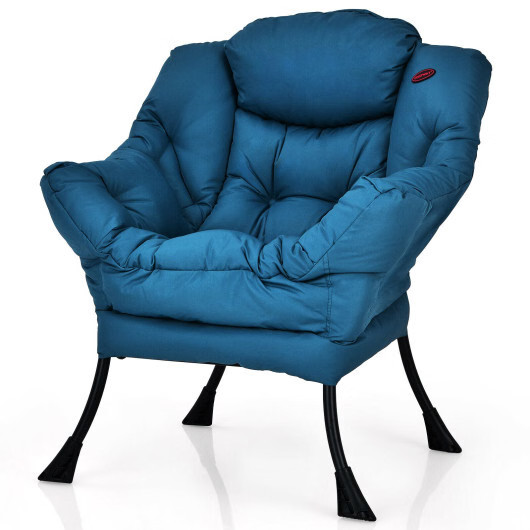 Modern Polyester Fabric Lazy Chair with Steel Frame and Side Pocket-Navy - Color gallery