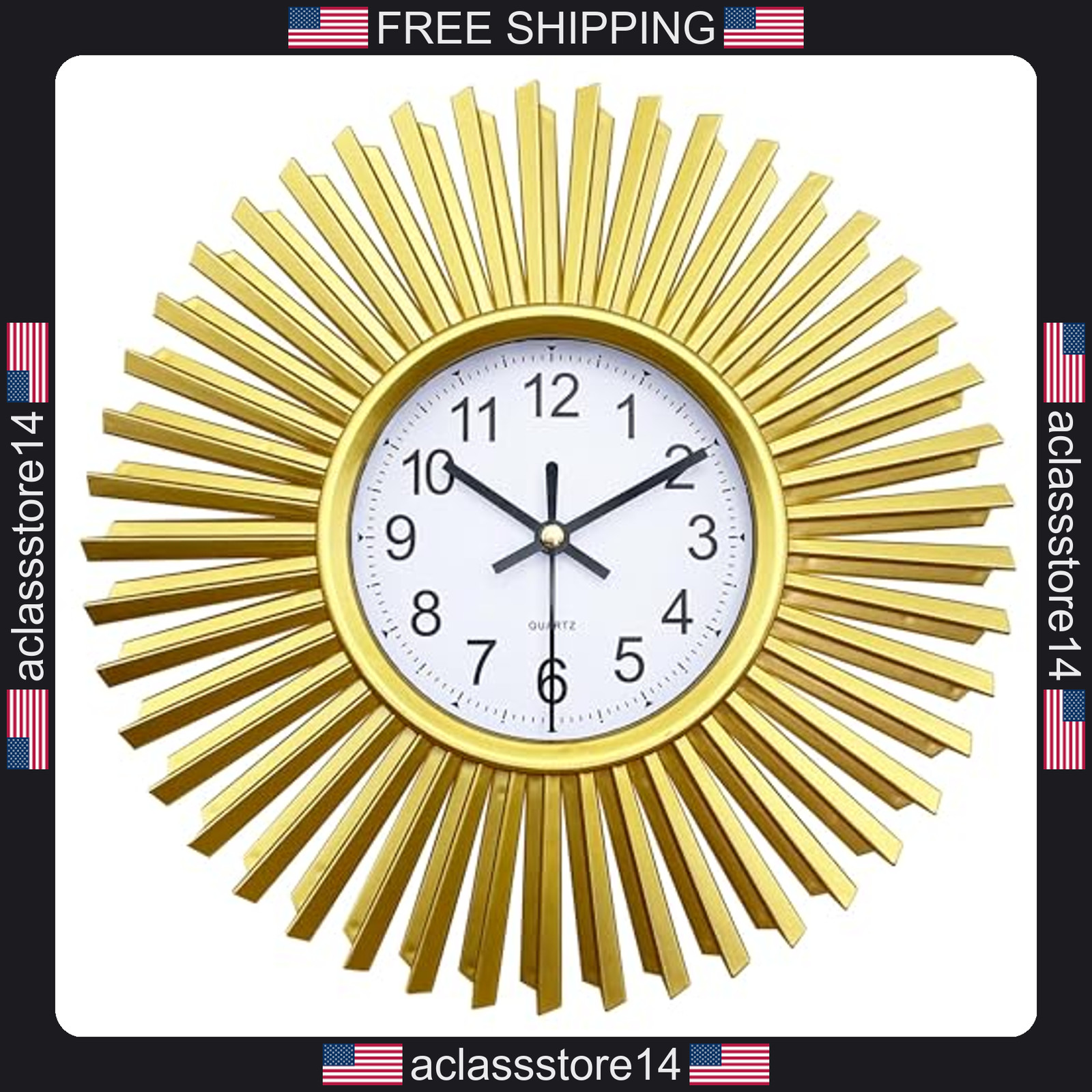 Kitchen wall clock gold sunburst 10 inch battery operated decorative clock gallery