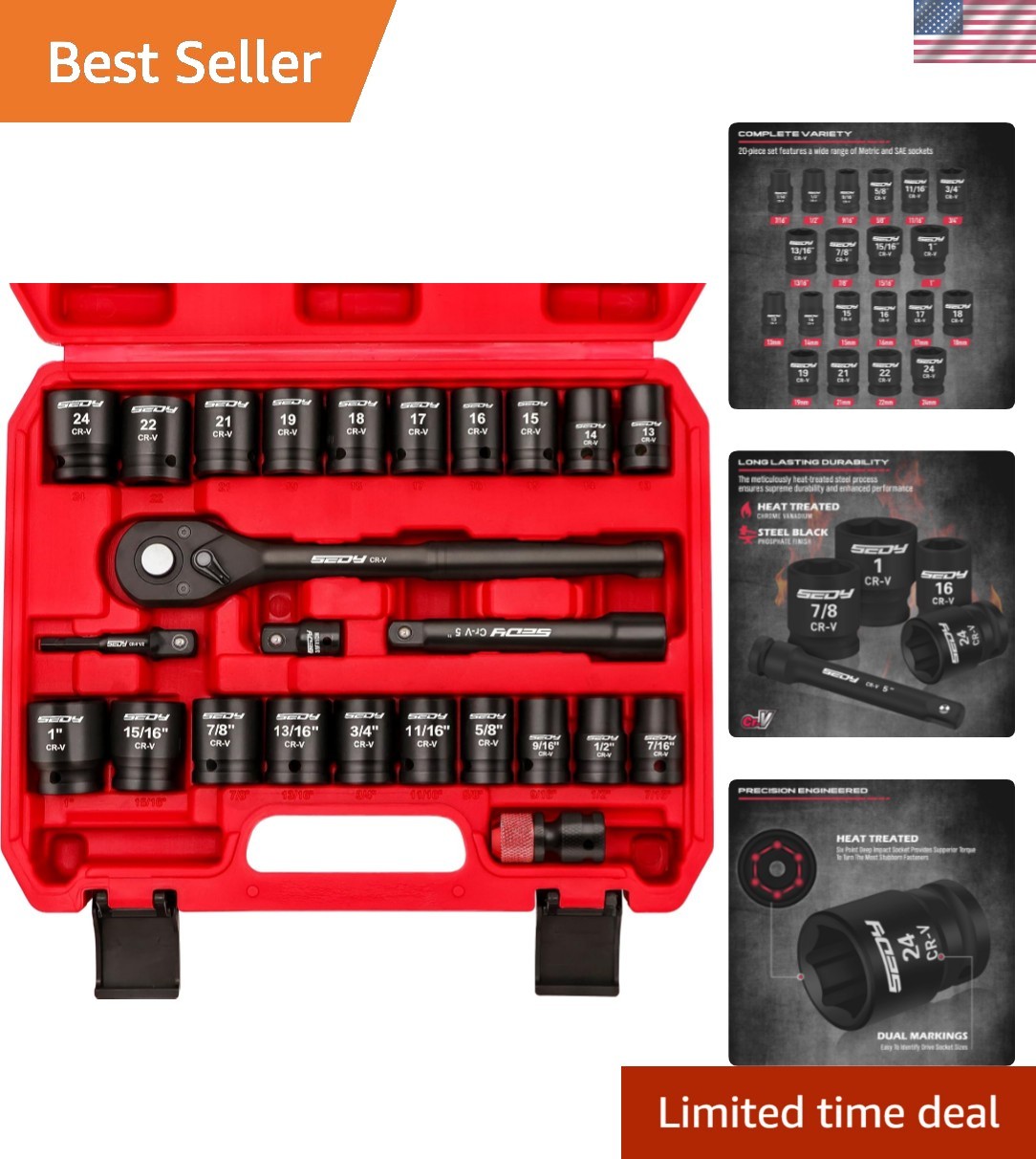 1/2" Drive Socket Wrench Set: 25-Piece SAE & Metric Impact Socket Ratchet Wre... gallery