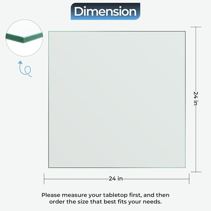 24" inch Square Tempered Glass Table - 1/4 inch Thickness & Flat Polished Edge gallery