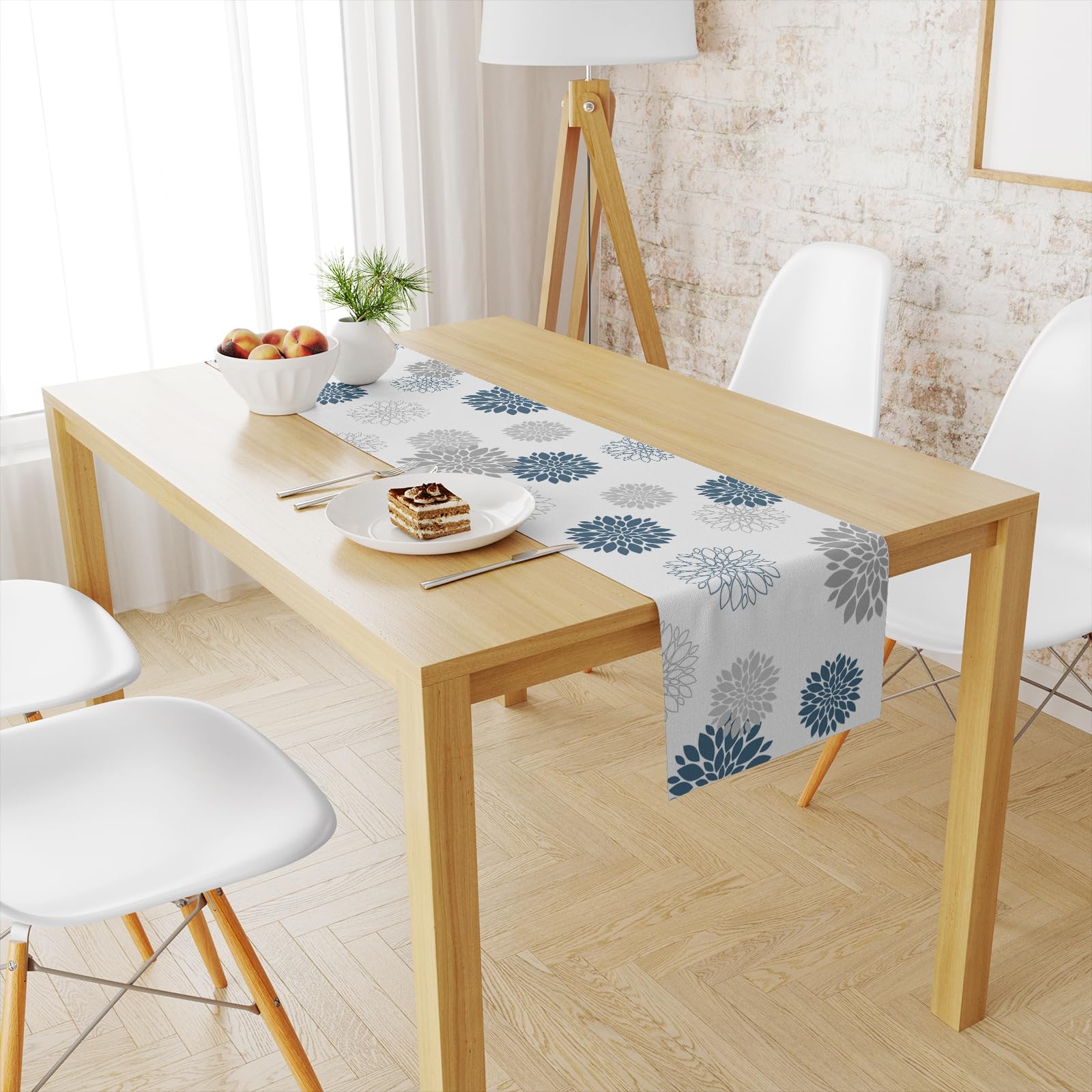 Snycler 13x48 Inch Table Runner Blue Grey Dahlia 13" x 48", gallery
