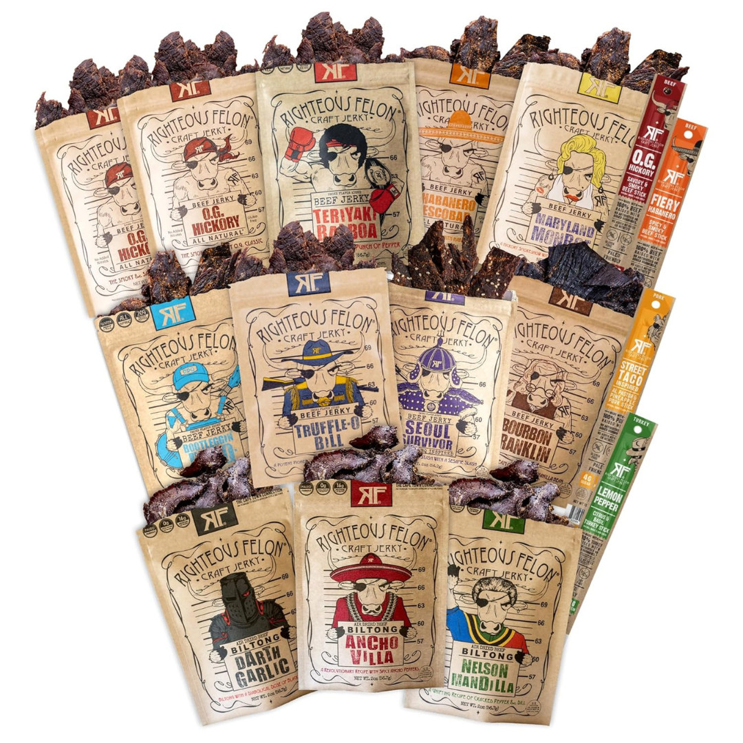 Righteous Felon Beef Jerky & Meat Sticks Variety Pack 16 High Protein Keto Snack gallery