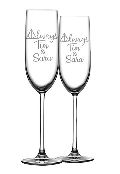 Always Personalized Wedding Champagne Flutes -Set of 2 glasses for toasting/brid gallery