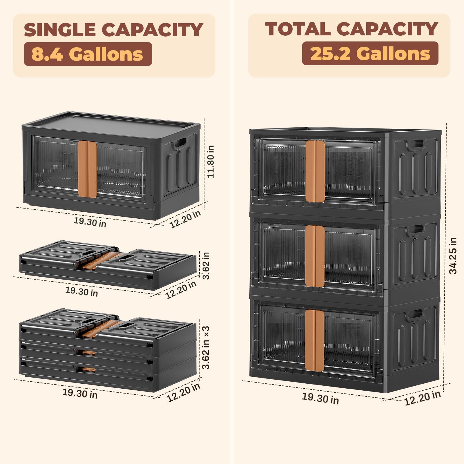3 Pack 8.4 Gallon Collapsible Storage Boxes, Lidded Storage Box with Door and... gallery