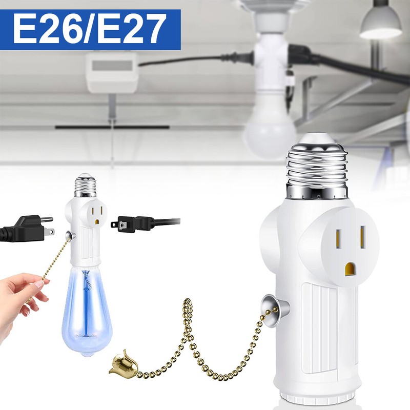 2 Pack Light Socket To Plug Adapter Pull Chain E26 Bulb Splitter Double 3 Prong gallery