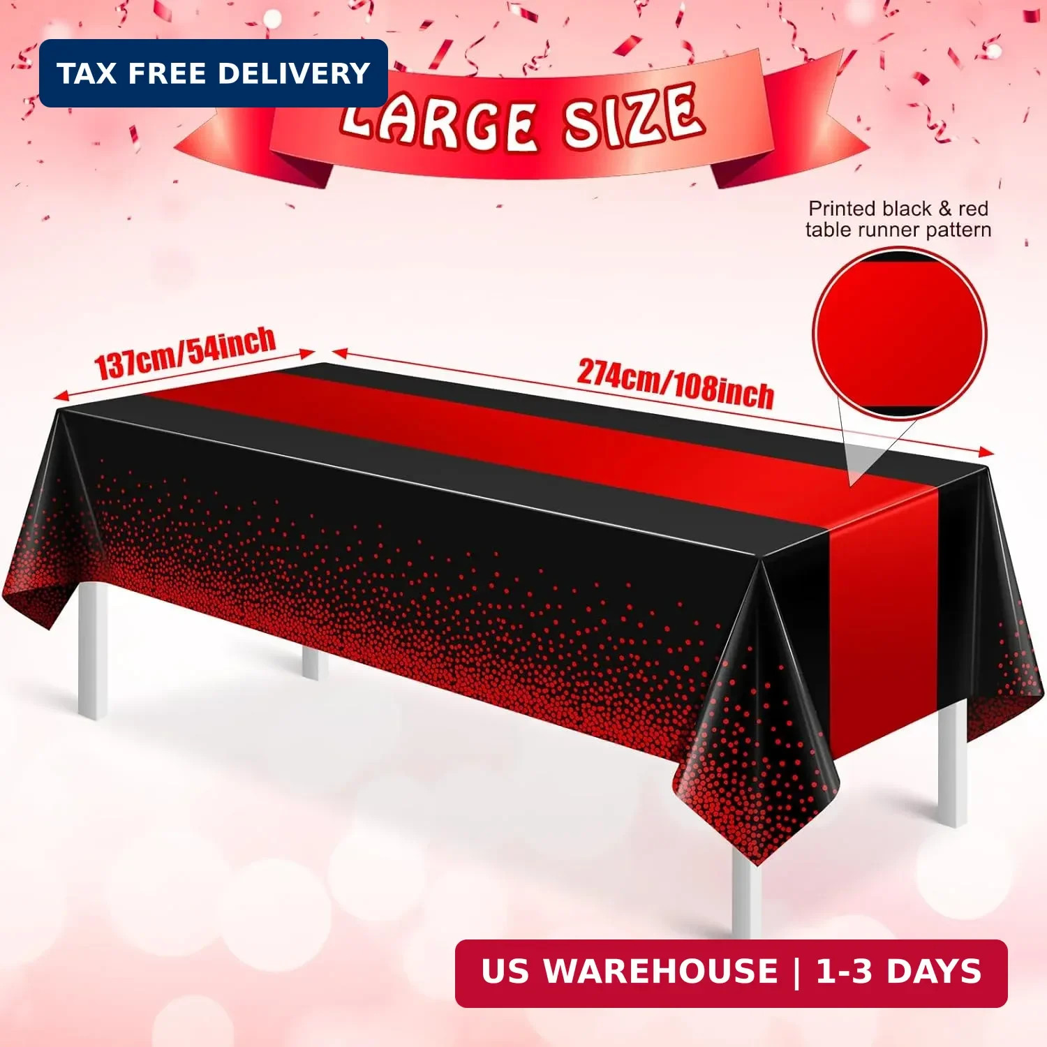 MASHAN 3Pcs Black and Red Tablecloth Party Decorations,Plastic Black Table Cloth gallery