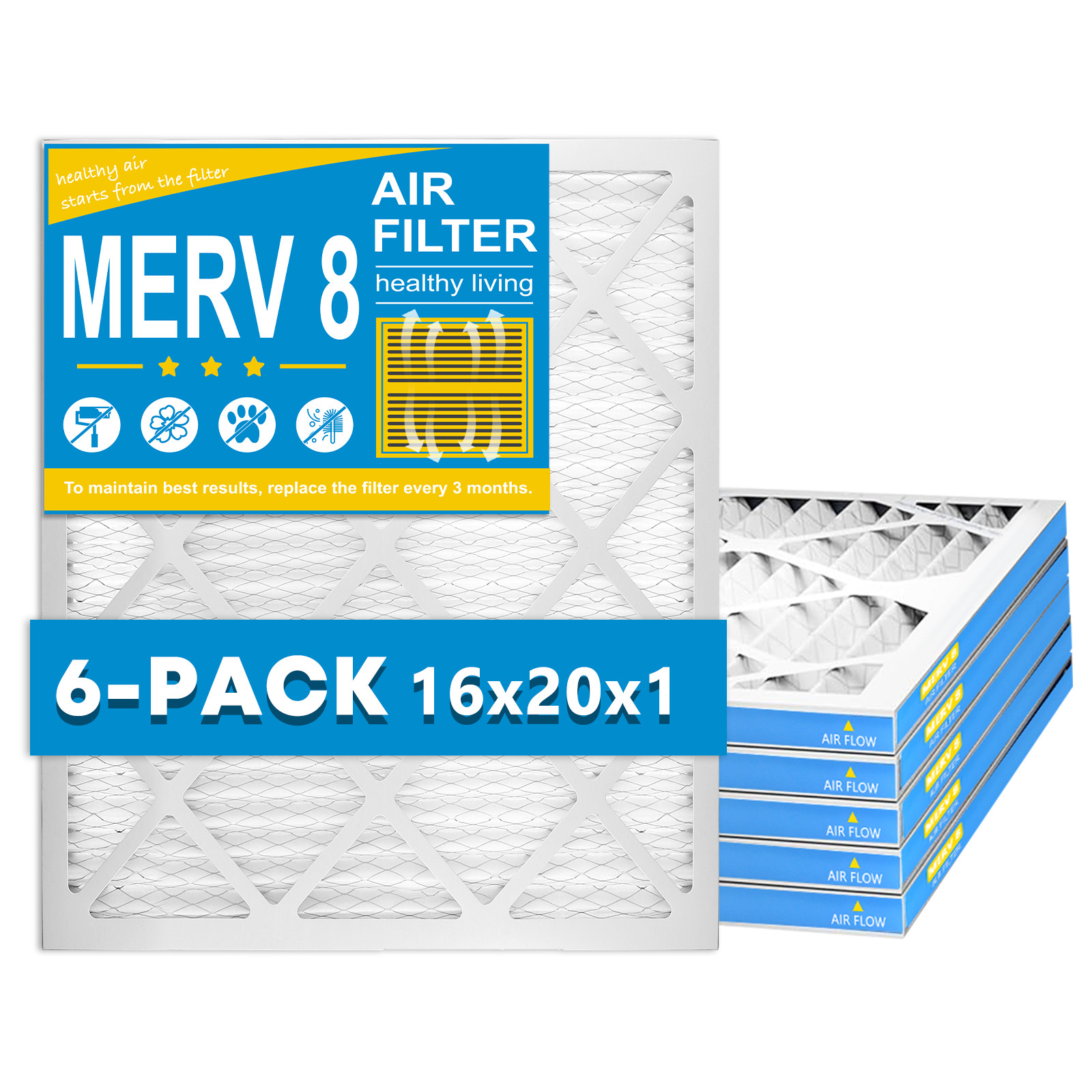16x20x1 Air Filter, MERV 8, 6 Pack, MPR 600，For Home AC Furnace & HVAC gallery