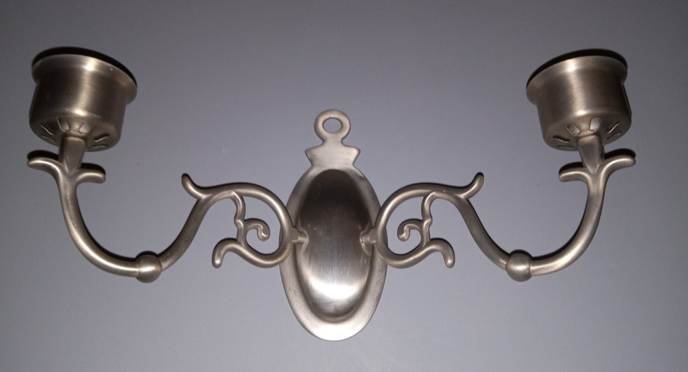 Silver Tone Double Arm Wall Candle Holder Sconce Taper Candle Wall Mount Decor