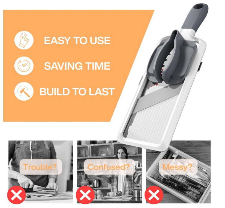 Multi Handheld Mandoline Slicer - Adjustable Stainless Steel Blade, Comfort Grip gallery