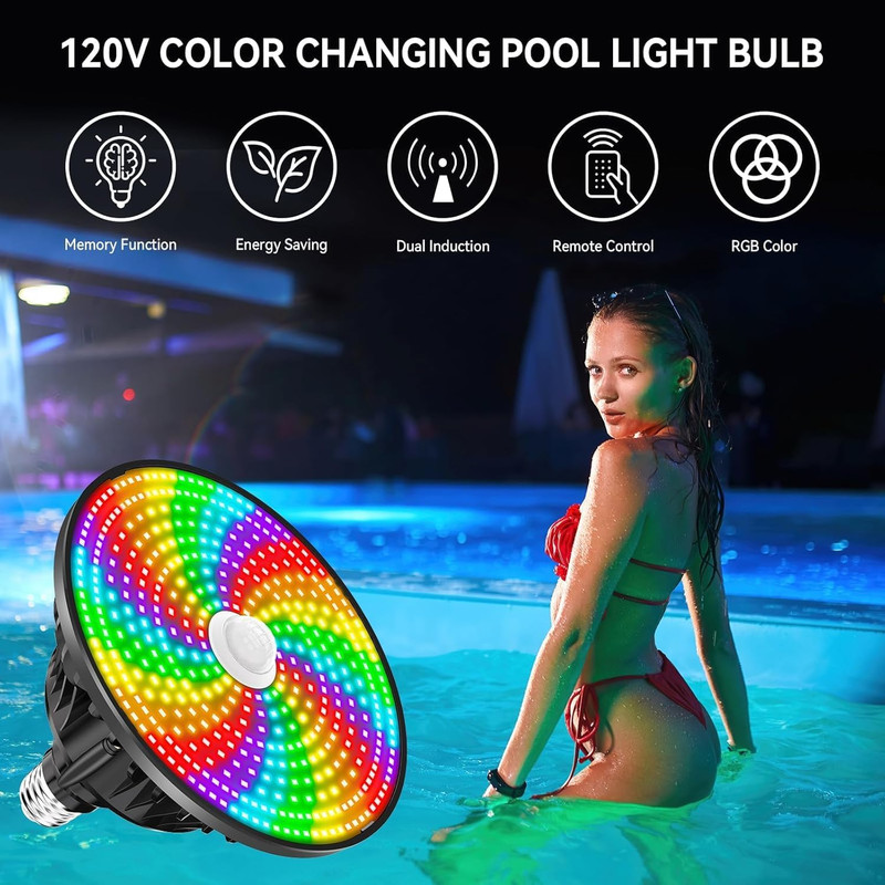LED Pool Light Bulb for Inground Pool, 2026 Upgraded 120V RGB Color Changing Poo gallery