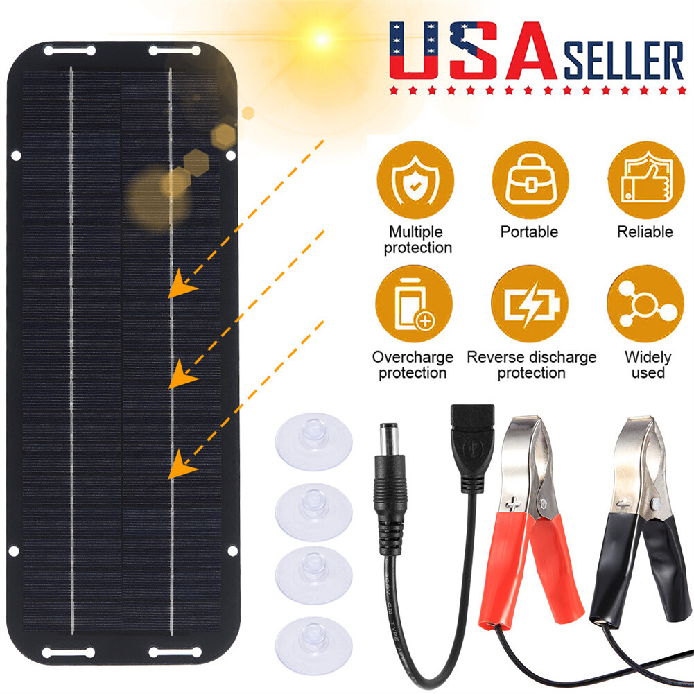 60W Solar Panel 12V Trickle Charger Battery Charger Kit Maintainer Boat Car RV gallery