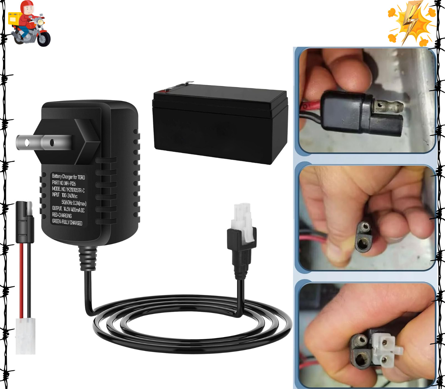 136-9126 Battery Charger - by , Compatible with Toro 22" Lawn Mower Battery Char gallery