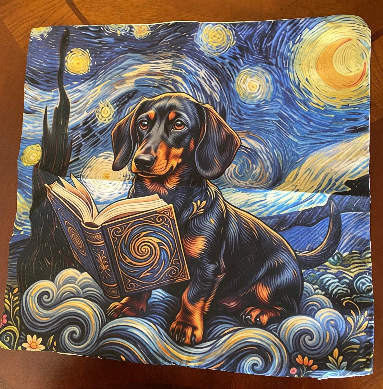 STARRY NIGHT DACHSHUND--Reading---pillow cover 14 x 14-inches-GREAT GIFT gallery