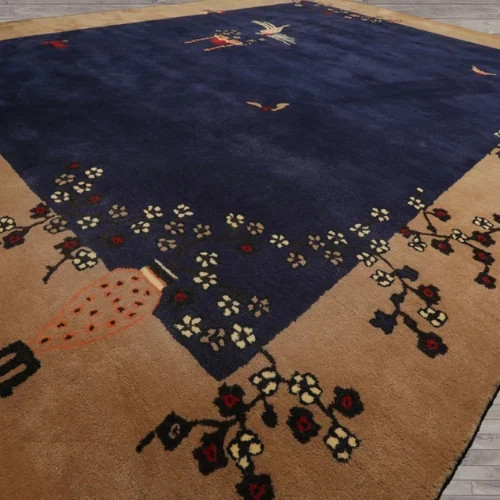 Navy Hand Tufted Wool Area Rug Multi Sizes Art Deco , Oriental Rug Carpet gallery